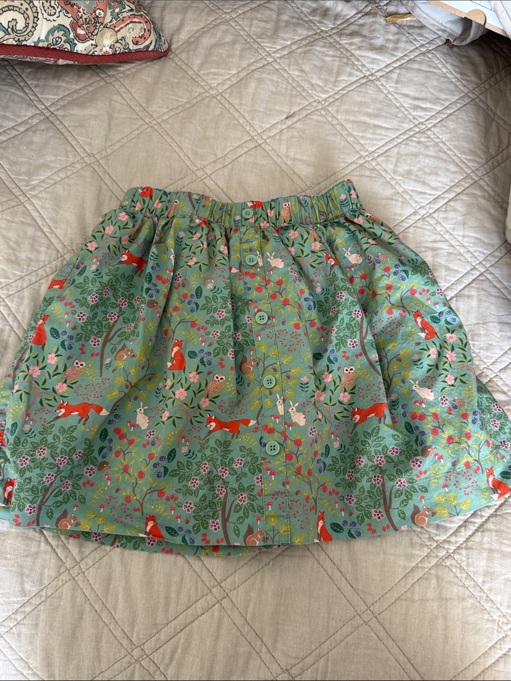 Mini Boden Green Woodland Fox & Owl Skirt